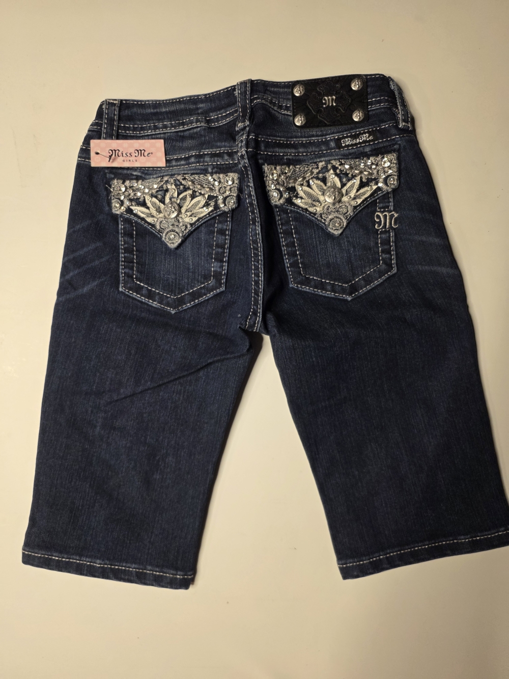 Miss Me Girls Embellished Dark Wash Denim Shorts - Blue